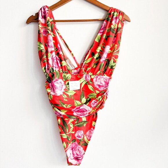 Zara Floral Deep Plunge Bodysuit S - Picture 4 of 4